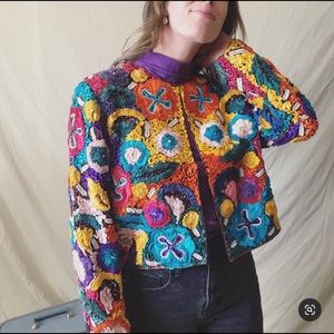 Silk Ribbon Embroidered Vintage Jacket
